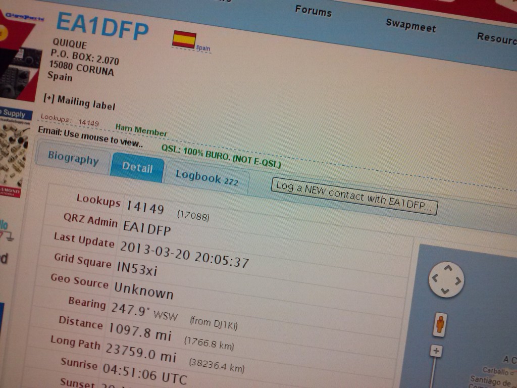 Mein erster Kontakt auf dem 6m Band. EA1DFP