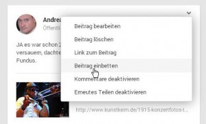 Kontextmenue des Google+ Beitrag
